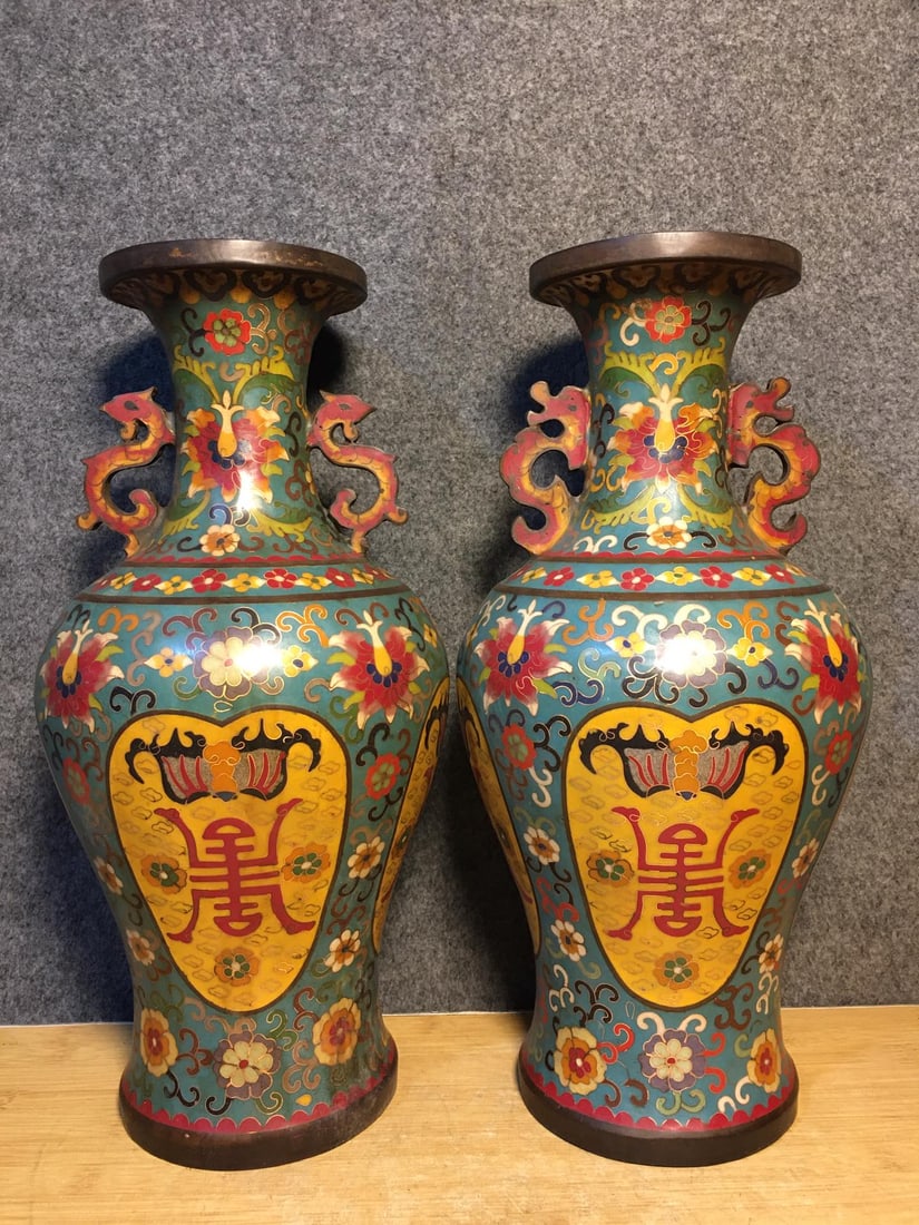 Cloisonne copper-bodied cloisonne enamel vase (1 of 9)