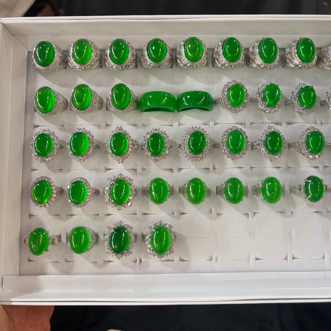 Jadeite Inlaid Ring: Jadeite Inlaid Ring Provenance:from the collection of George Stopher, Kent, purchased from P&M Waldo Antiques, London. Our cooperative logistics services provider expertly handles both domestic and gl