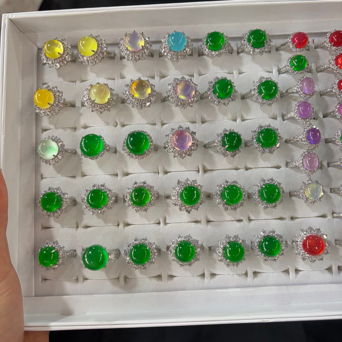 Jadeite Inlaid Ring: Jadeite Inlaid Ring Provenance:from the collection of George Stopher, Kent, purchased from P&M Waldo Antiques, London. Our cooperative logistics services provider expertly handles both domestic and gl