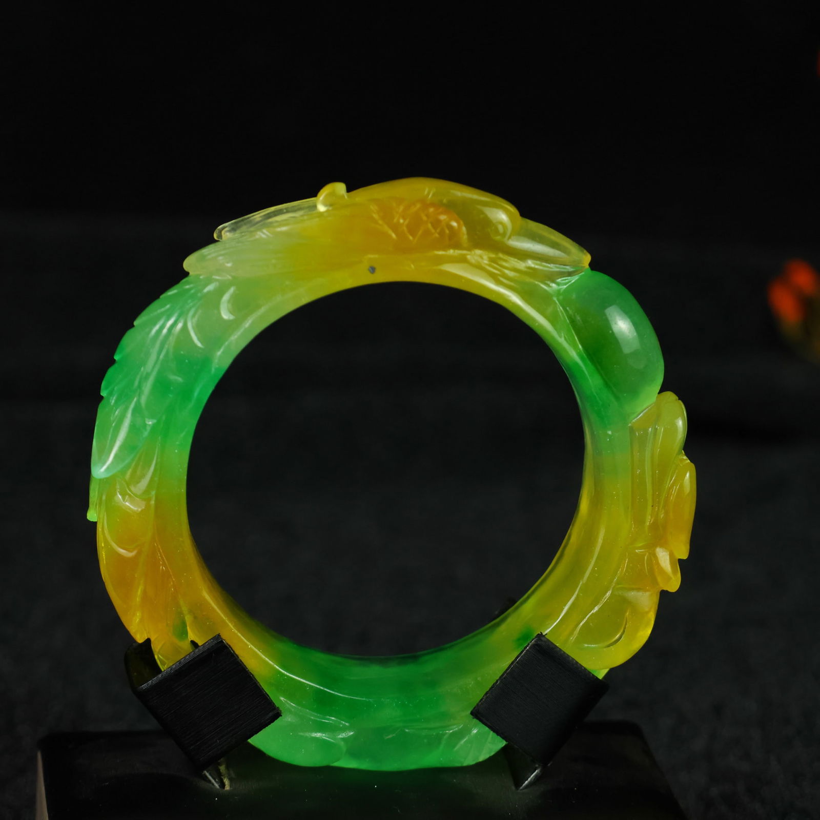Perfectly crafted high-grade ice crystal jadeite bangle with exquisite carving. (1 of 9)