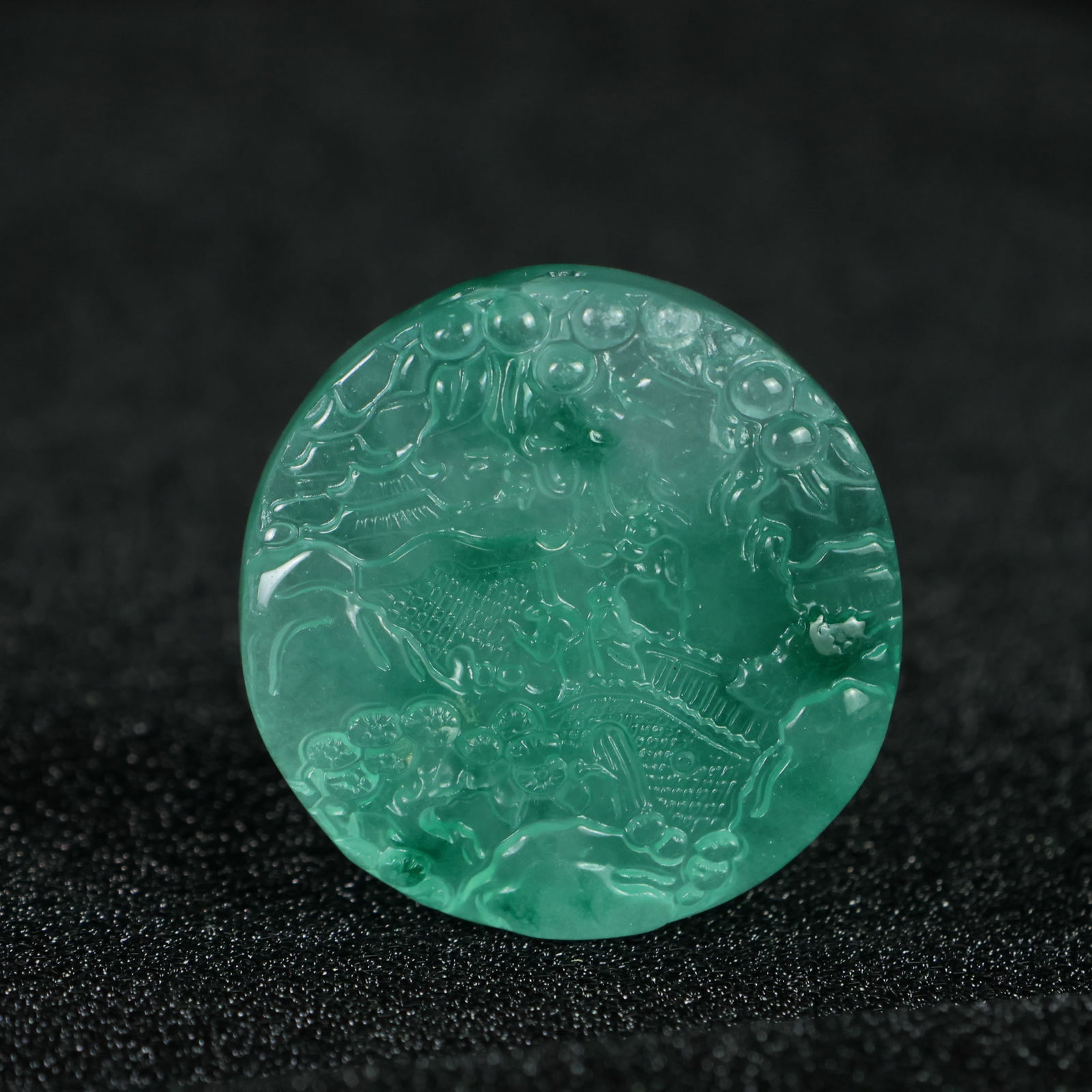 Perfectly crafted high-quality ice-crystal carving [Landscape Plaque]: This exquisitely carved landscape plaque is made of high-grade icy jadeite. The base is pure, rich, clean, and translucent with a strong fluorescent effect and excellent rigidity. It is a true icy, tr