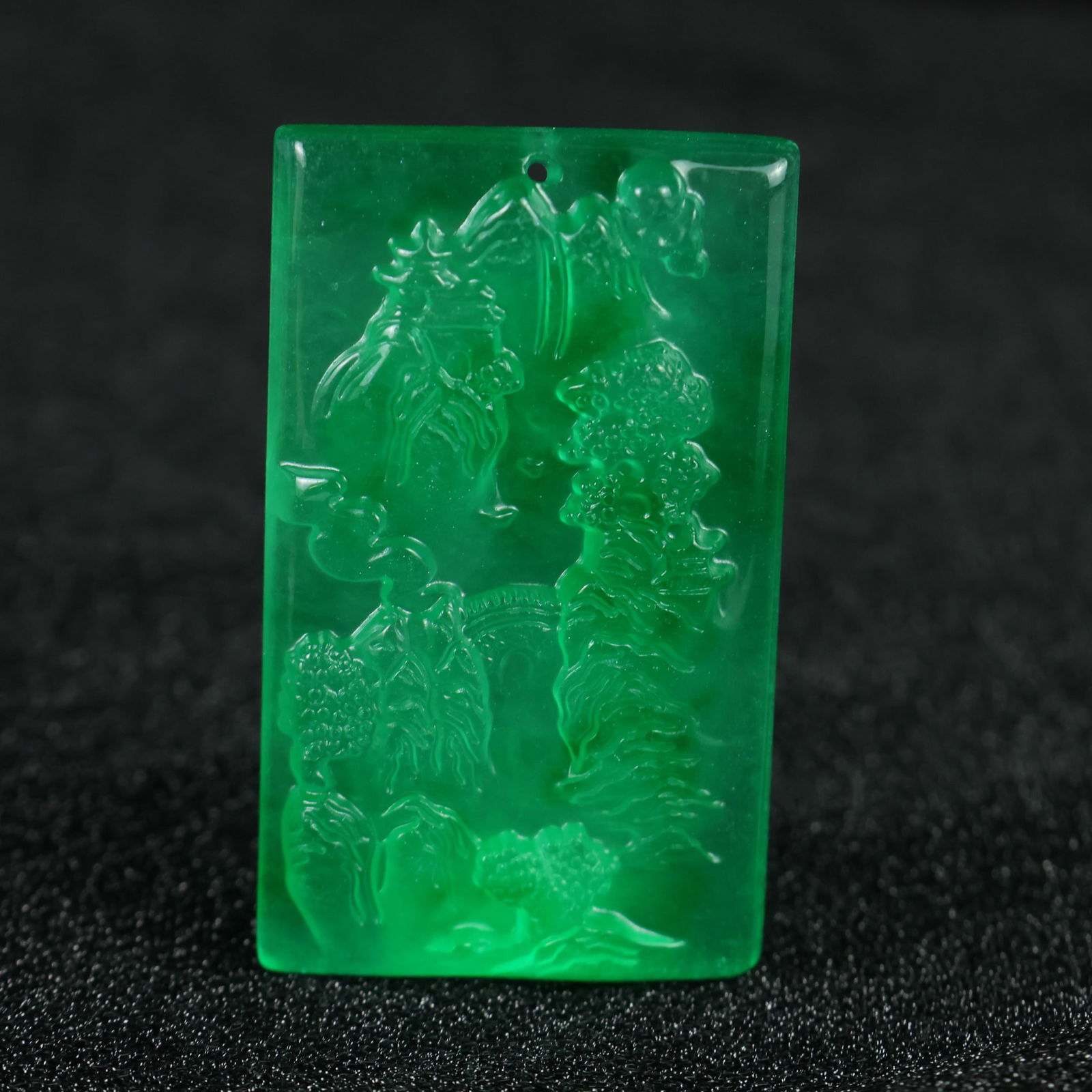 Perfectly crafted high-quality ice-crystal carving [Landscape Plaque]: This exquisitely carved landscape plaque is made of high-grade icy jadeite. The base is pure, rich, clean, and translucent with a strong fluorescent effect and excellent rigidity. It is a true icy, tr