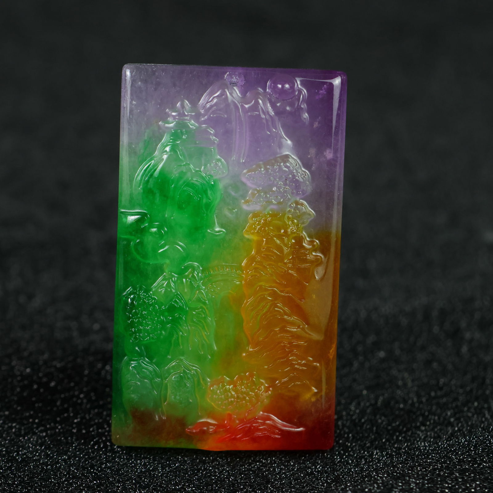 Perfectly crafted high-quality ice-crystal carving [Landscape Plaque]: This exquisitely carved landscape plaque is made of high-grade icy jadeite. The base is pure, rich, clean, and translucent with a strong fluorescent effect and excellent rigidity. It is a true icy, tr