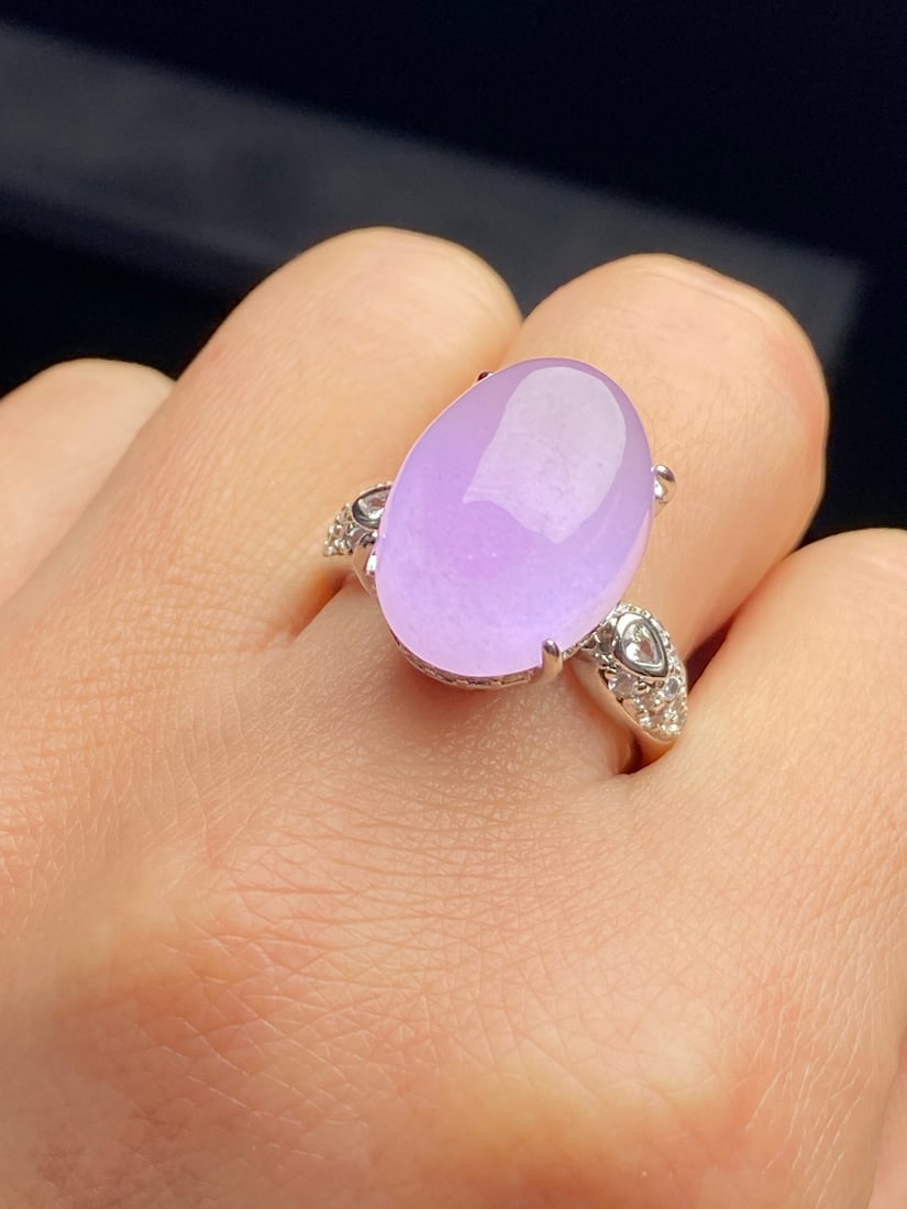 Jadeite Icy Violet Inlaid Ring: Jadeite icy violet inlaid ring, lustrous and translucent, exquisite and three-dimensional, flawless and without cracks. Provenance:Private collection, Manchester, The United Kingdom. Our cooperative l