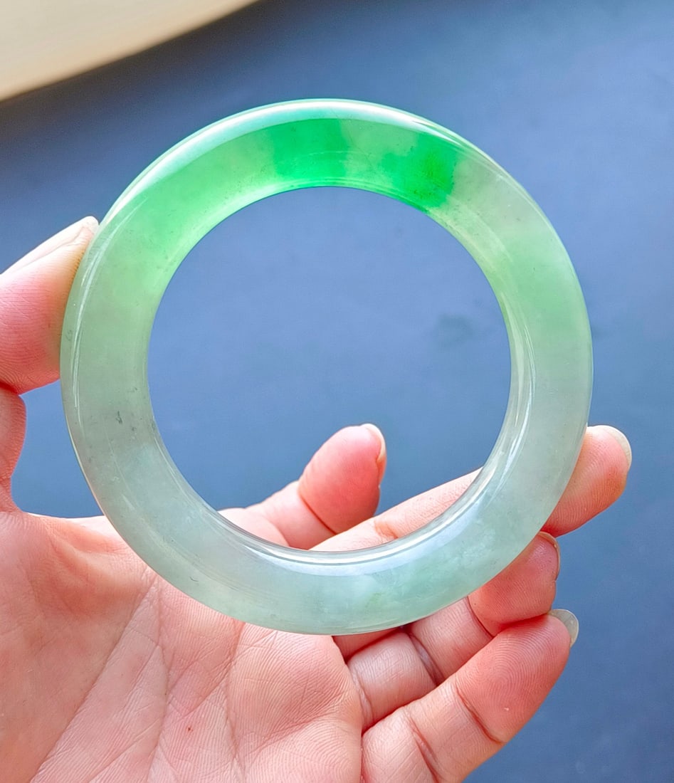 Dragon Stone Jadeite Bangle with Floating Flower Pattern - 4