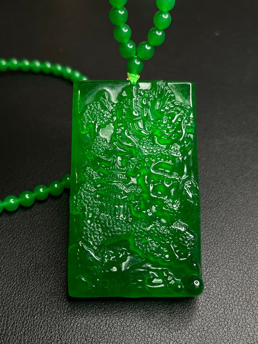 High-Ice Imperial Green Jadeite Landscape Pendant: High-Ice Imperial Green Jadeite Landscape Pendant Provenance:Private collection, Manchester, The United Kingdom. Our cooperative logistics services provider expertly handles both domestic and global s