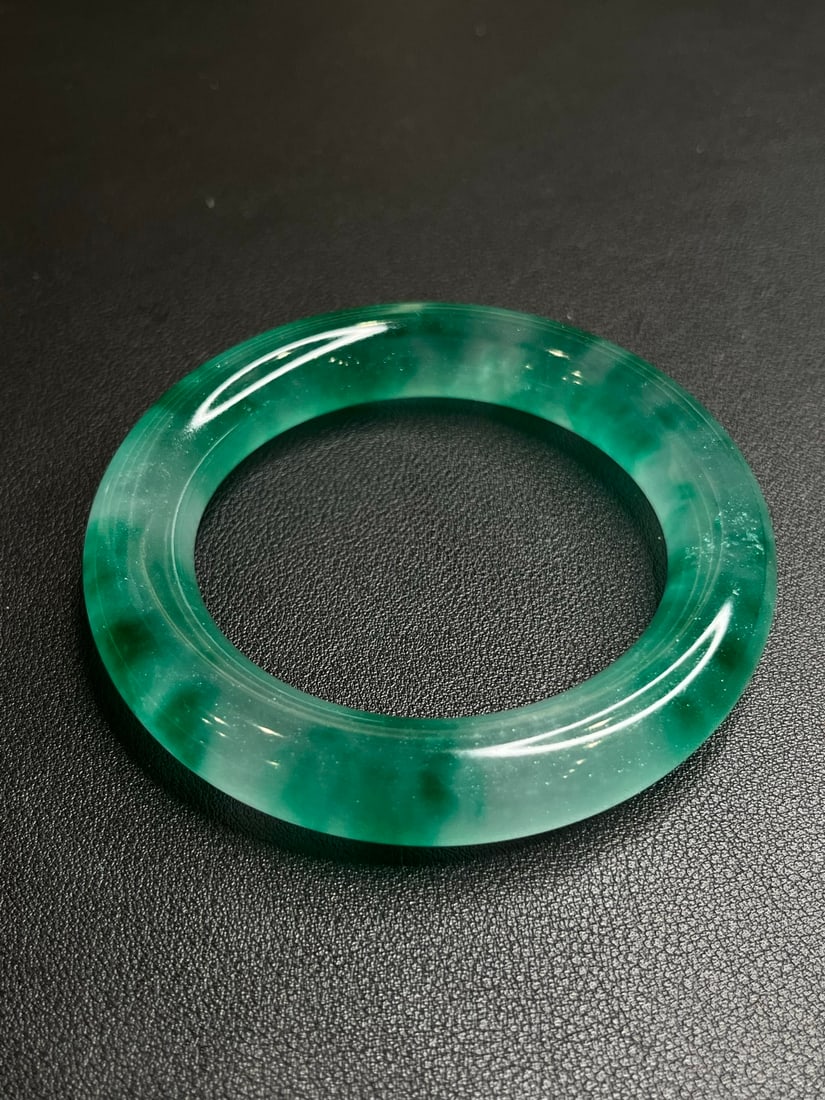 High-quality icy jadeite bangle with floating flowers (1 of 5)