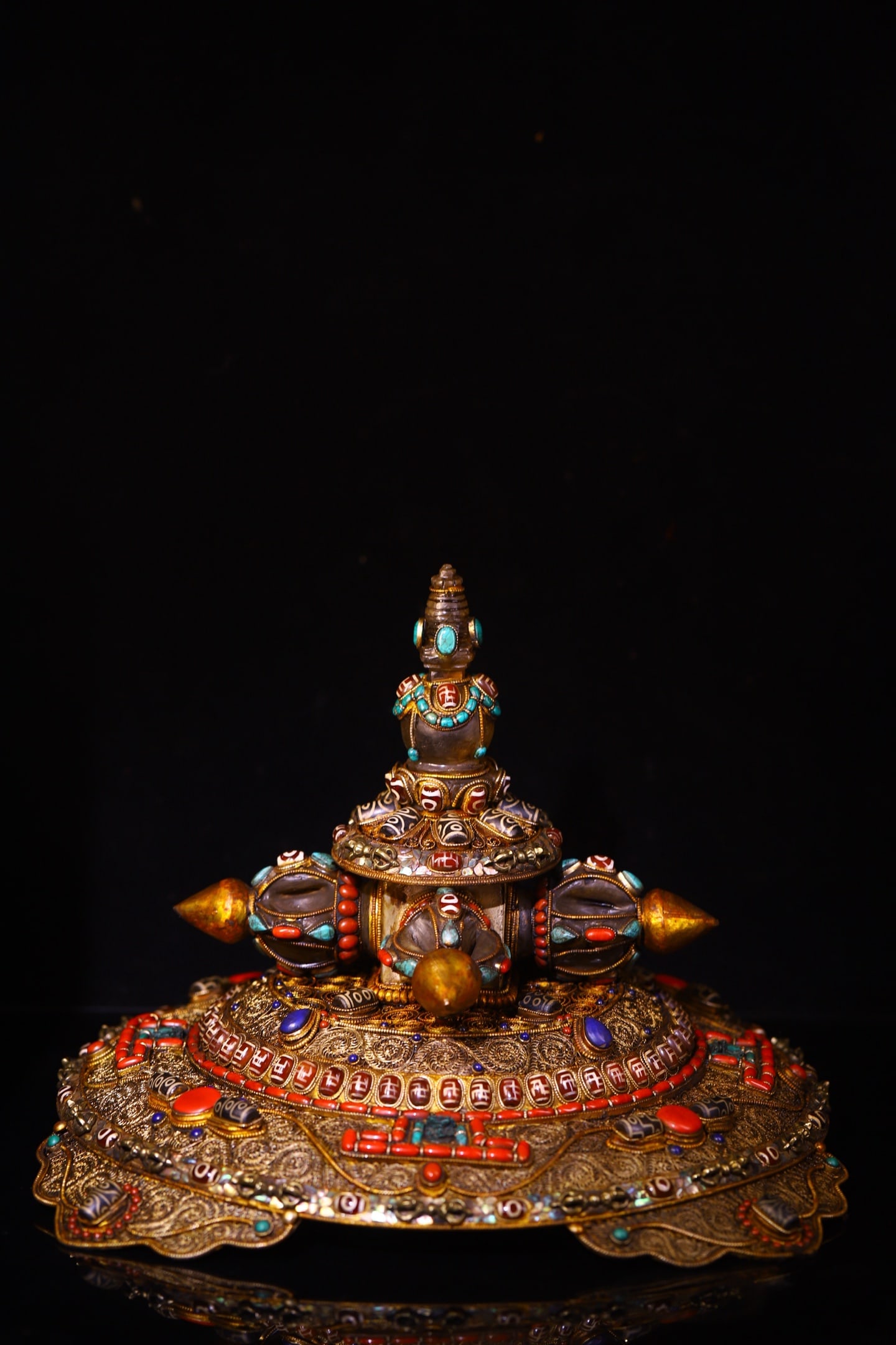 Tibetan region repatriated natural crystal, hand-carved, engraved, and inlaid with jewels and (1 of 9)
