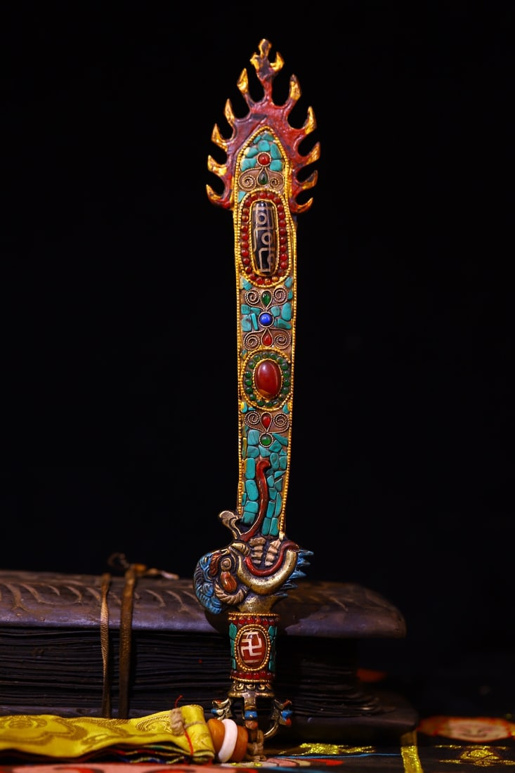 A wisdom sword, handcrafted and inlaid with jewels and gemstones, made from Lima copper, a material (1 of 9)