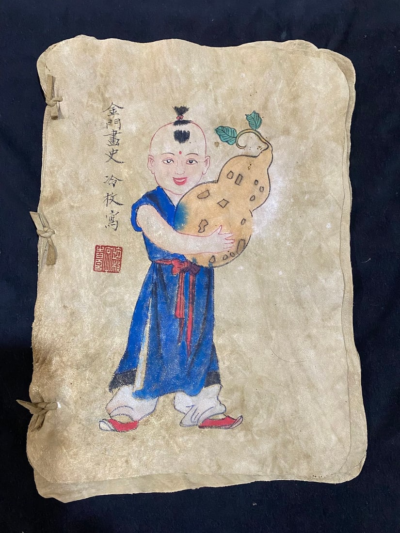 Fine sheepskin paintings: Exquisite sheepskin paintings, purely hand-painted, actual product photos. One book contains 10 sheets. Material: sheepskin. Dimensions: approximately 42cm x 32cm (length x width). Provenance:Private