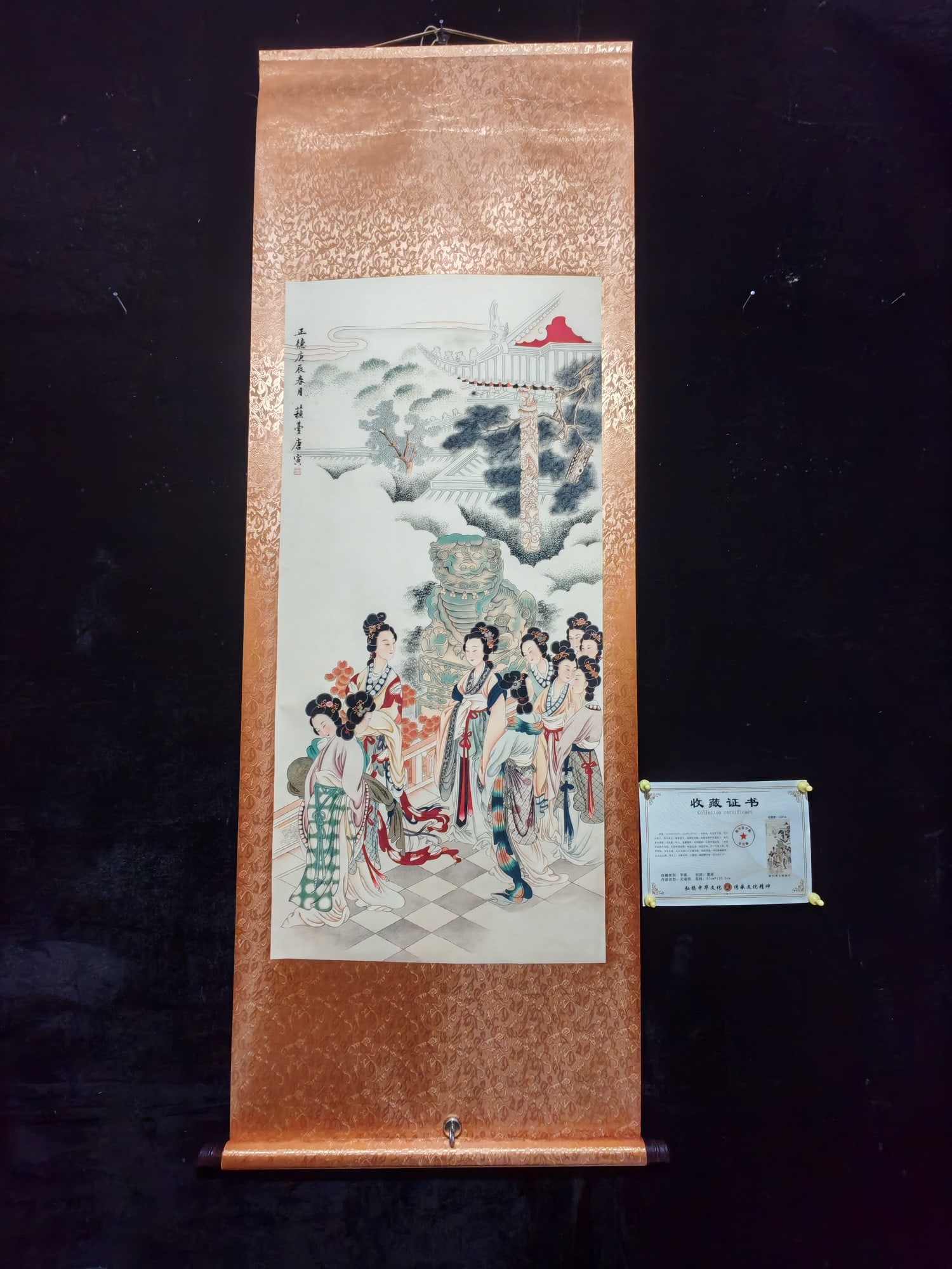 Tang Yin's Fairy of Yaochi: Large four-foot hanging scroll, antique finish with certificate and anti-counterfeiting features. Title: Fairy of the Jade Pool. Artist: Tang Yin. Material: Xuan paper. Dimensions: Height 205 cm, Widt