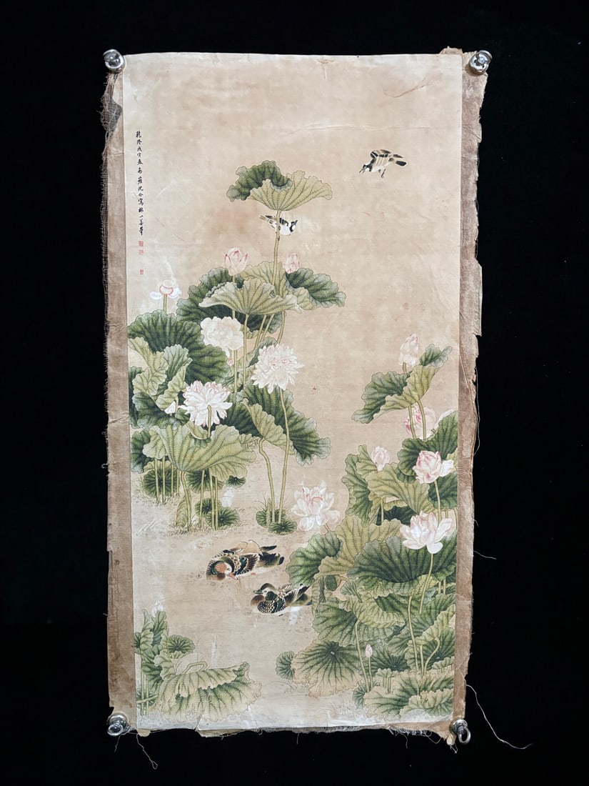 (Shen Quan's Flower and Bird Paintings): (Shen Quan's Flower and Bird Painting) Old linen base; material: Xuan paper; size: approximately 93cm long and 50cm wide. Provenance:Private collection, Manchester, The United Kingdom. Our cooperative