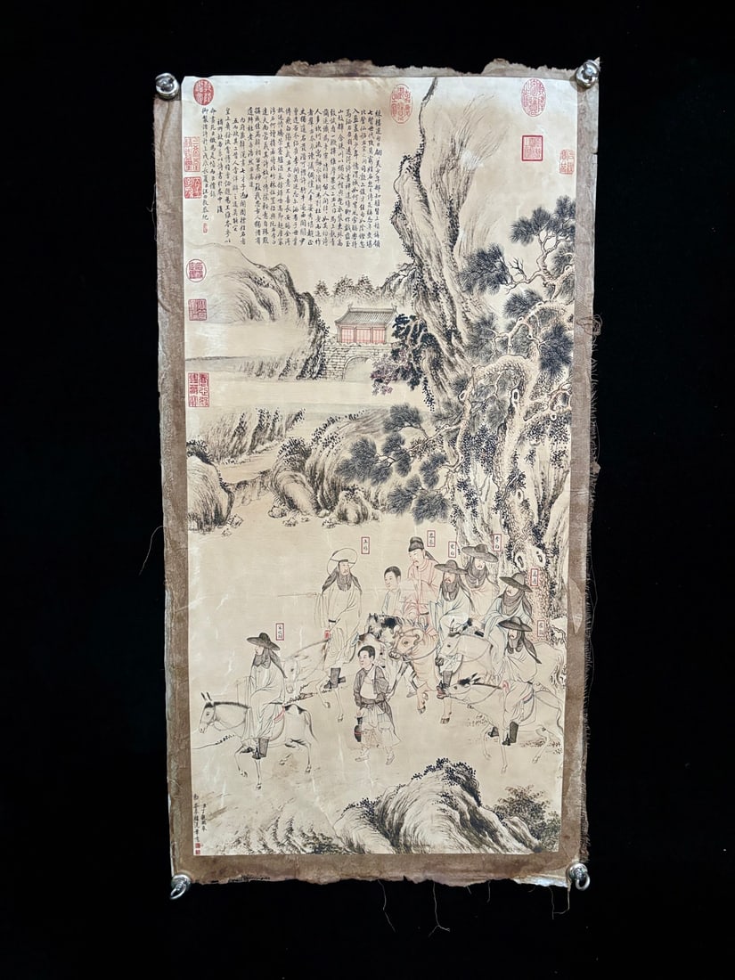 (Ding Guanpeng's Profile): (Ding Guanpeng Figure) Old linen base; material: Xuan paper; size: approximately 93cm long and 50cm wide. Provenance:Private collection from a professor in University of Glasgow. Our cooperative logis
