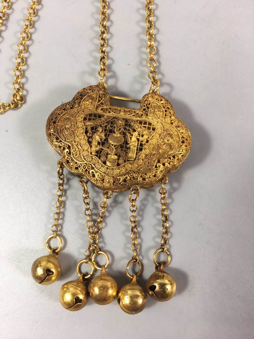 Silver and gold filigree longevity and wealth lock (1 of 8)