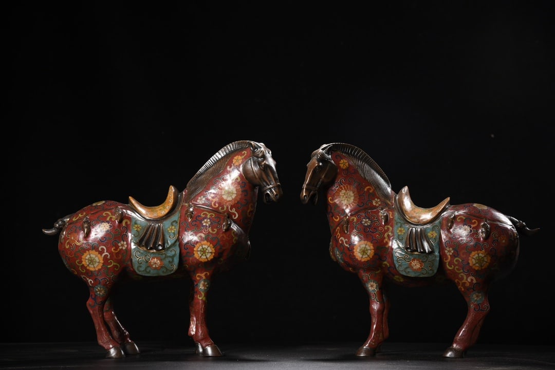 A pair of cloisonne Tang Dynasty horse figurines (1 of 9)