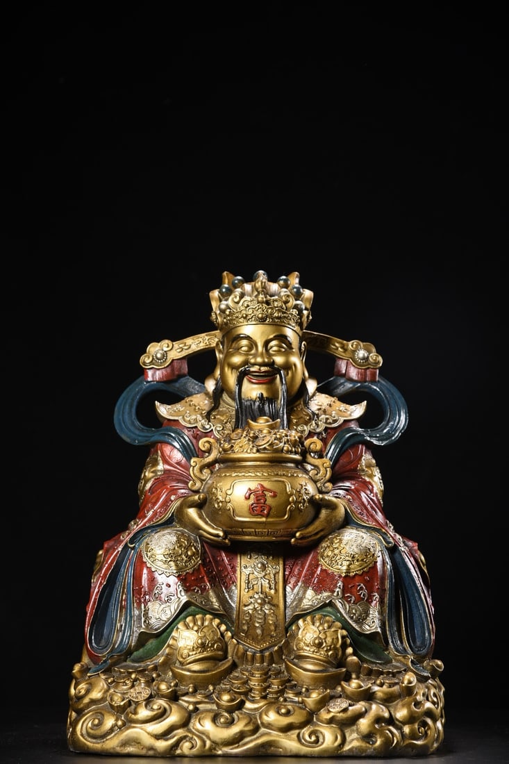 Large-sized painted bronze statue of the God of Wealth (1 of 9)