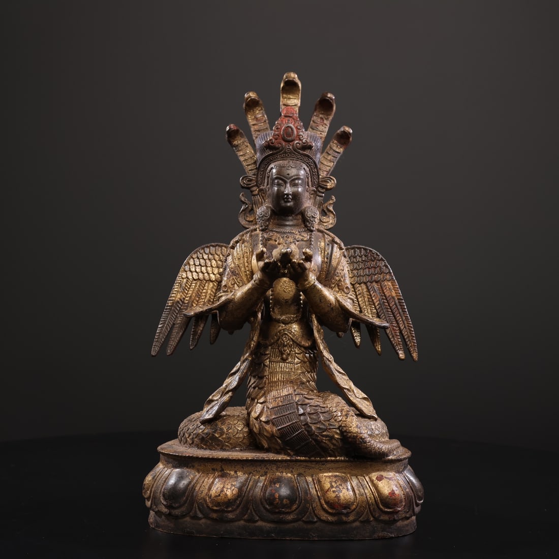 Treasured Gold and Cinnabar Buddha Statue of the Serpent Guanyin Bodhisattva (1 of 9)