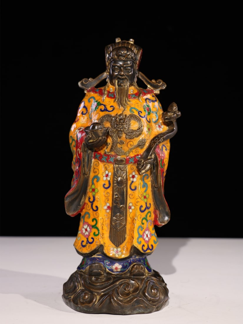 Rare cloisonne Buddha and God of Wealth statue from a rare collection (1 of 9)