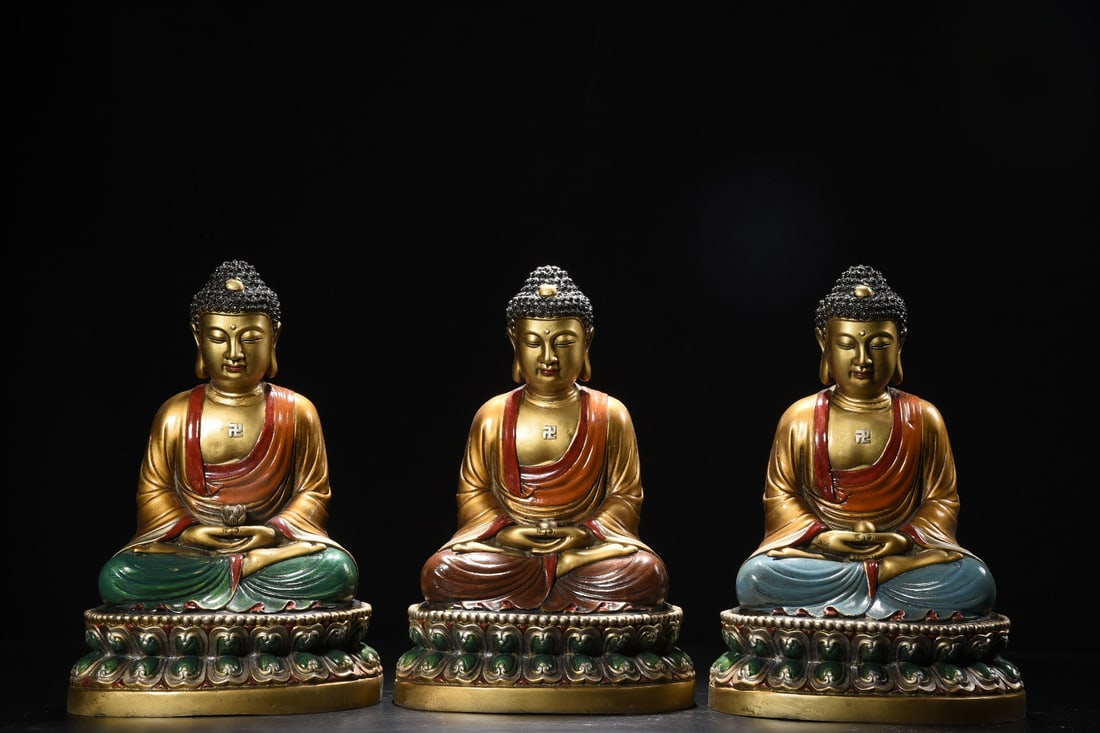 A set of bronze painted Three Jewels Buddha (1 of 9)
