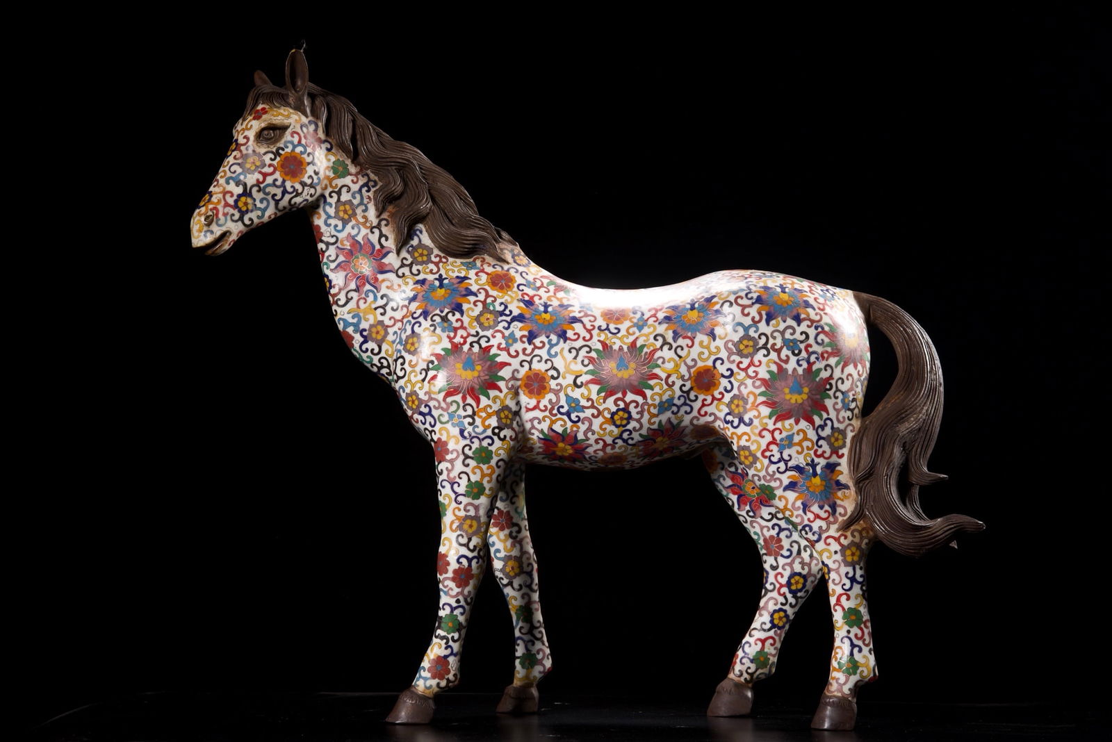 Extra-large copper-bodied cloisonne horse sculpture (1 of 9)
