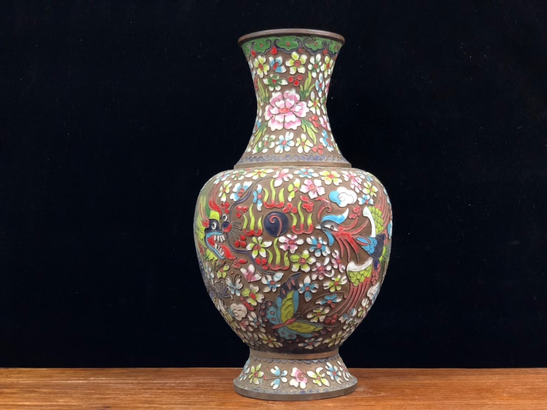 Cloisonne enamel vase with a purple copper body (1 of 9)