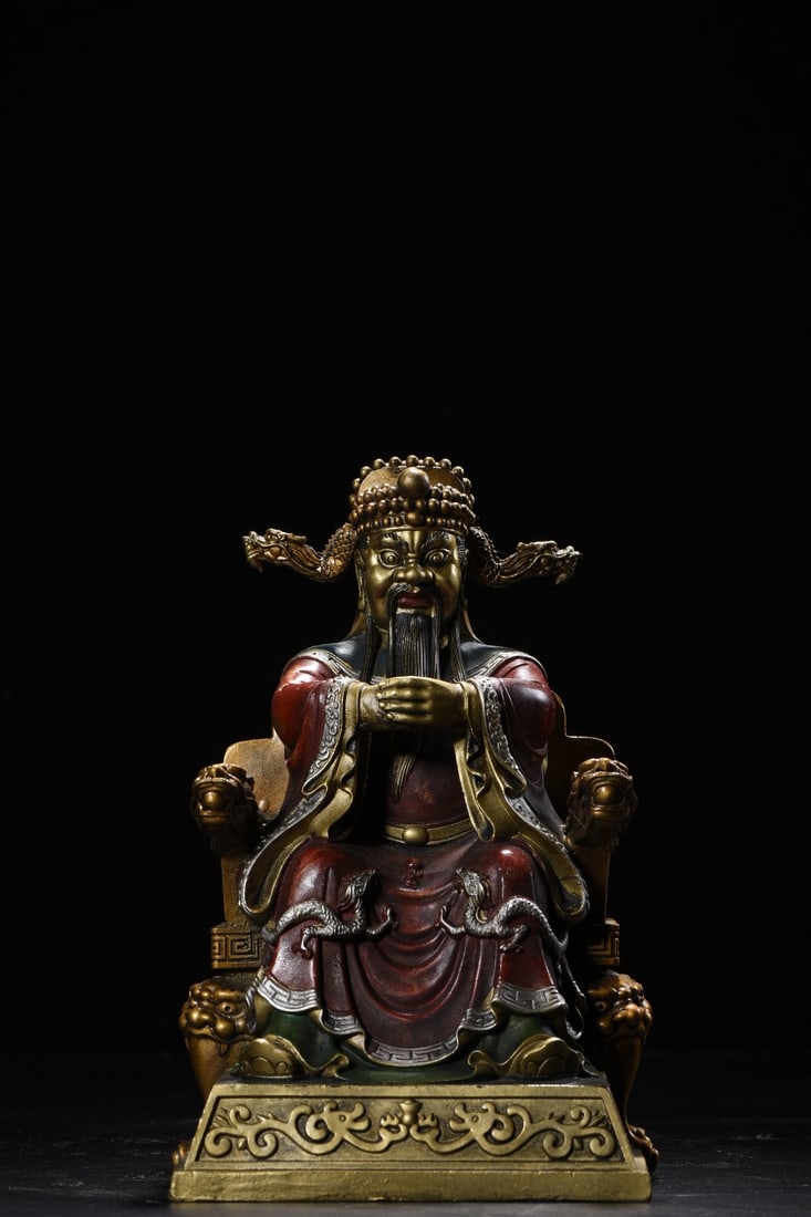 Bronze Painted Dragon King Statue: A bronze painted statue of the Dragon King, 22cm high, 14cm wide, 13cm thick, and weighing 1850g. Provenance:from the collection of George Stopher, Kent, purchased from P&M Waldo Antiques, London. Our