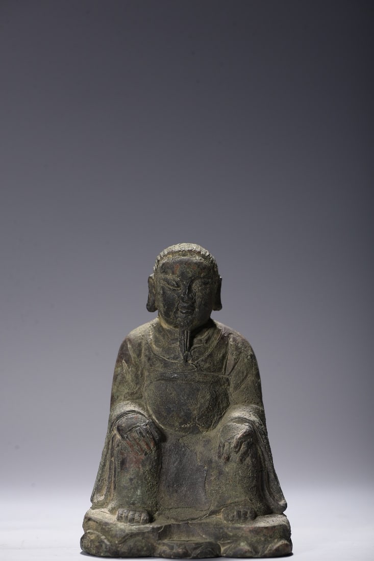Bronze Xuanwu Ancestor Statue: A bronze statue of the Xuanwu Patriarch, 10cm high, 7cm wide, 5cm thick, and weighing 275g. Provenance:from the collection of George Stopher, Kent, purchased from P&M Waldo Antiques, London. Our coope