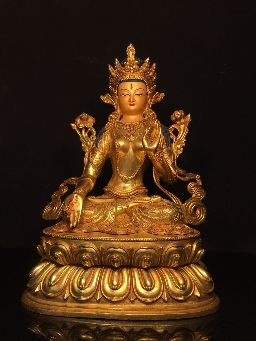 Nepalese gold-painted White Tara Buddha statue (1 of 9)