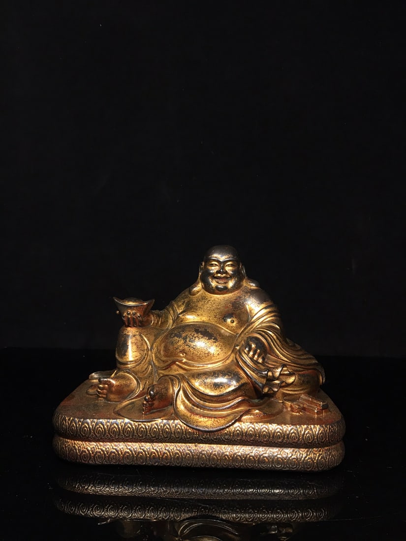 Exquisitely crafted pure copper Maitreya Buddha statue (1 of 9)