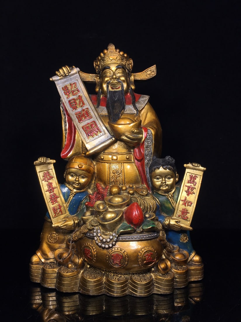Exquisitely crafted pure copper painted God of Wealth (1 of 9)