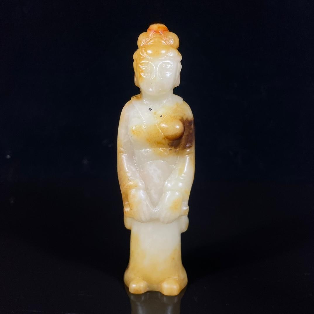 Treasured Hetian jade pebble carving of a lady figure (1 of 9)