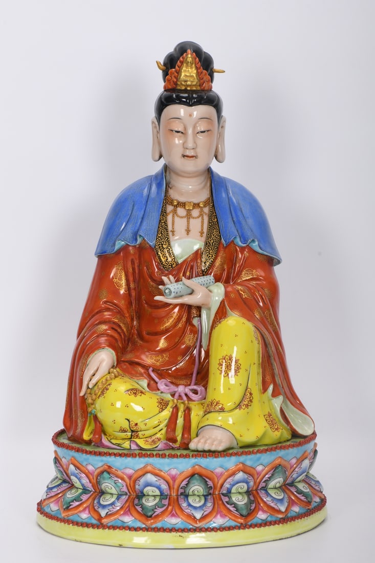 Qing Dynasty, Qianlong Period, Enamel Buddhist Statue: Qing Dynasty, Qianlong period, enamel-painted Buddhist statue, 47 cm high, 28 cm in base diameter. Provenance:Private collection from a professor in University of Cambridge. Our cooperative logistics