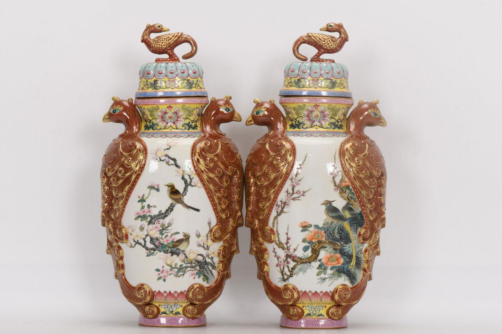 Qing Dynasty, Yongzheng Period, Enamelled Carved and Gilded Phoenix and Bird Window Covered Jar (1 of 9)
