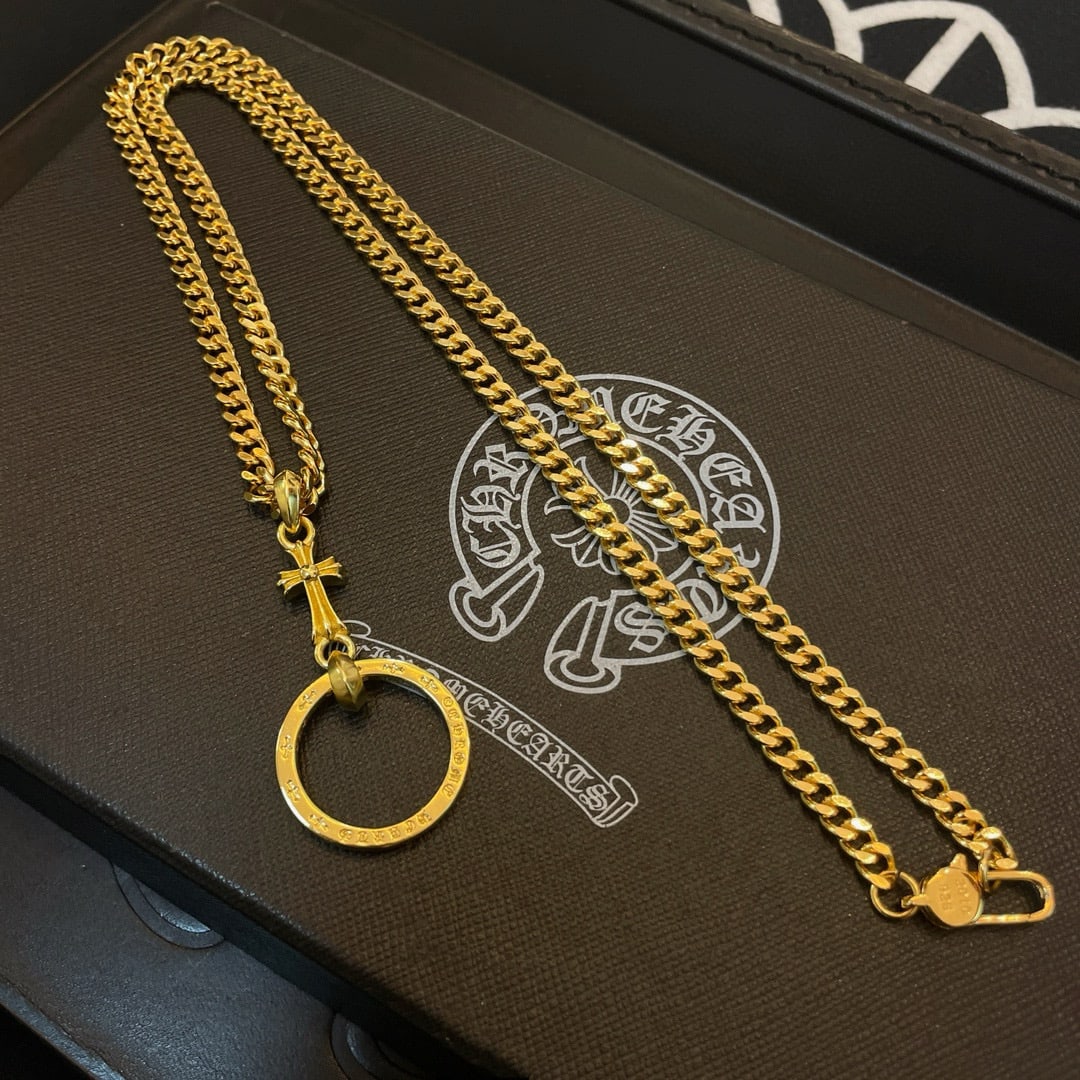 Chrome Hearts Classic Retro Necklace: Chrome Hearts classic retro cross-shaped necklace pendant. The embossed design and varied patterns create a unique look. The cross and scout flower are the hallmark of Chrome Hearts, making them timel