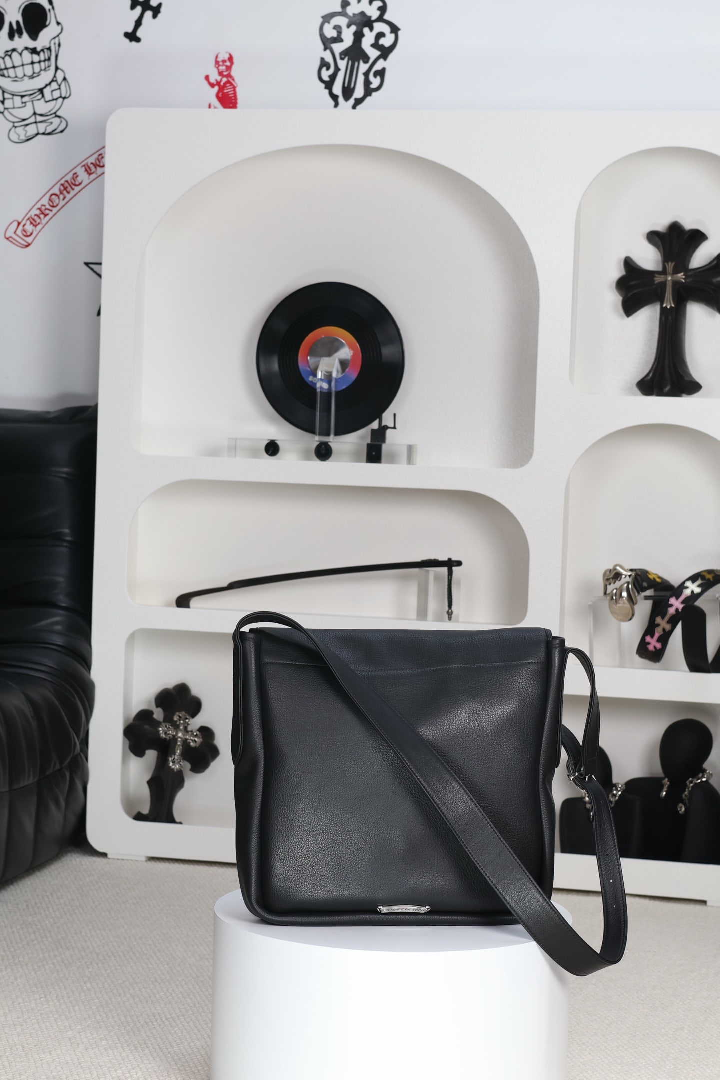Chrome Hearts: Chrome Hearts Bag Mail Ceme Cross Crossbody Bag. Classic flap design for easy access to items. Suitable for commuting and everyday use. Size: 31x31x9cm. Tumbled leather, unlined, all black. Thank you 