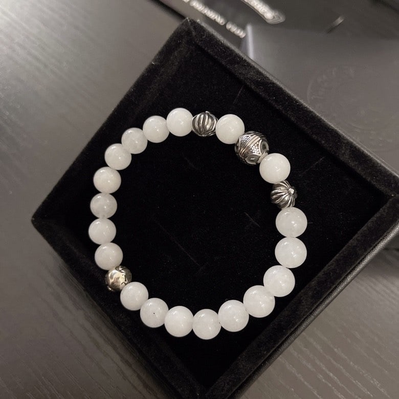 Chrome Hearts 8mm Obsidian Four Silver Bead Bracelet (1 of 8)