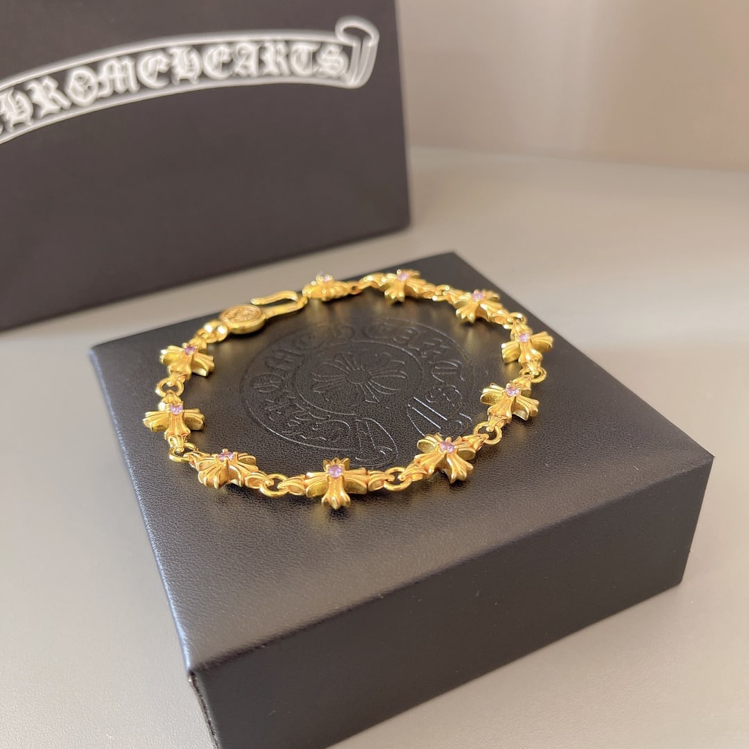 Chrome Hearts Gold Bracelet: Chrome Hearts Vintage Bracelet with Purple Diamonds Thank you for viewing our auction and we look forward to serving you as a valued Gold Standard Auctions customer! Each item has been carefully selec