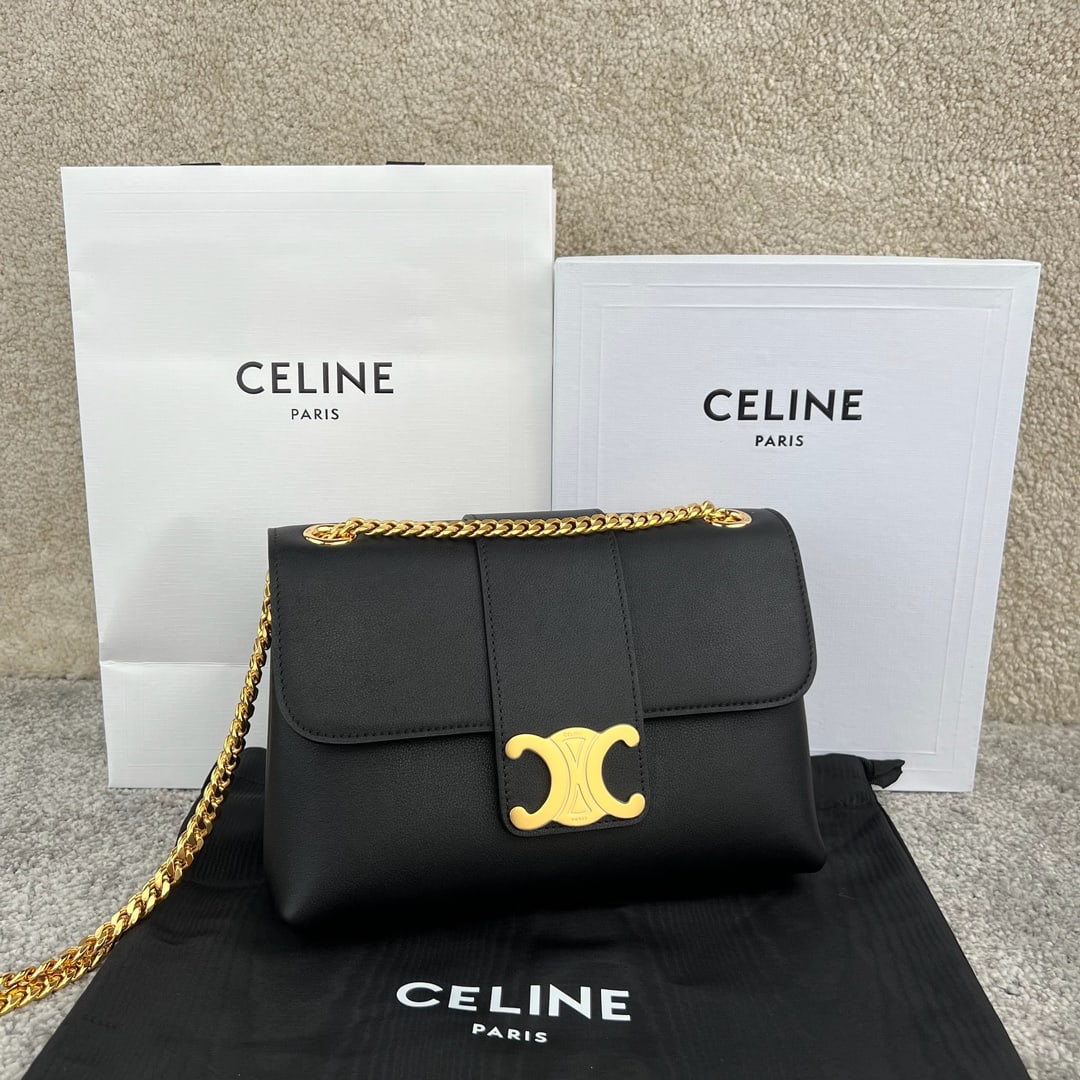 Celine: VICTOIRE Medium Soft Calfskin Handbag, 23cm in size, made of calfskin leather with a lambskin lining, gold-tone finish. Suitable for crossbody and shoulder carrying, with snap closure, two main
