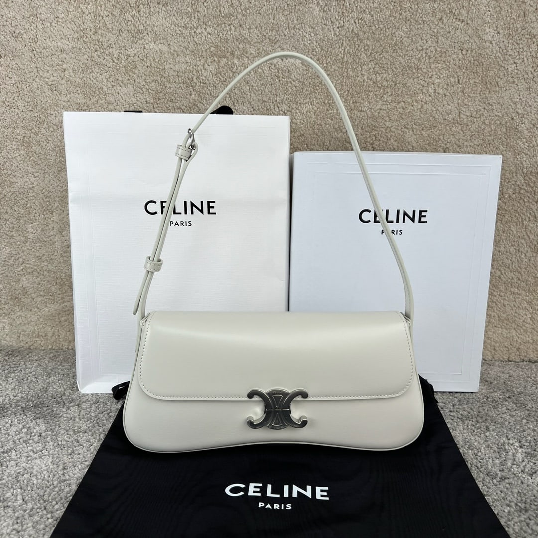 Celine LOLA: LOLA Medium Glossy Calfskin Handbag 28 x 12 x 5 cm Calfskin Leather, Sheepskin Lining, Silver Finish, Shoulder Bag with TRIOMPHE Metal Lock, 1 Main Compartment, 1 Interior Flat Pocket, Adjustable