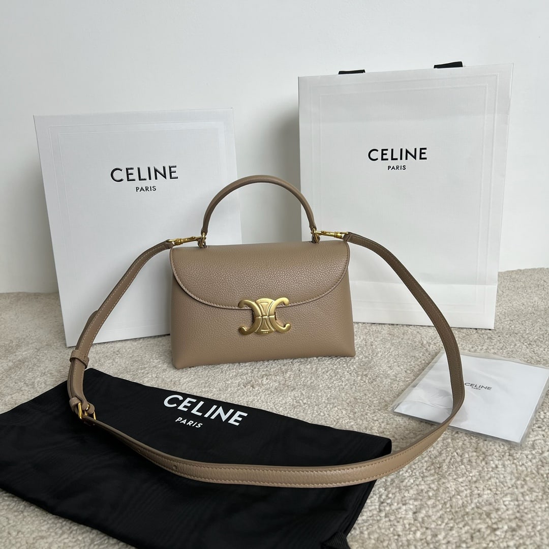 Celine NINO: NINO Small Soft Calfskin Handbag, 21x13x7 cm, calfskin leather, lambskin lining, gold-tone finish, handle, shoulder and crossbody carry, TRIOMPHE metal clasp, 2 compartments, 3 interior flat pockets,