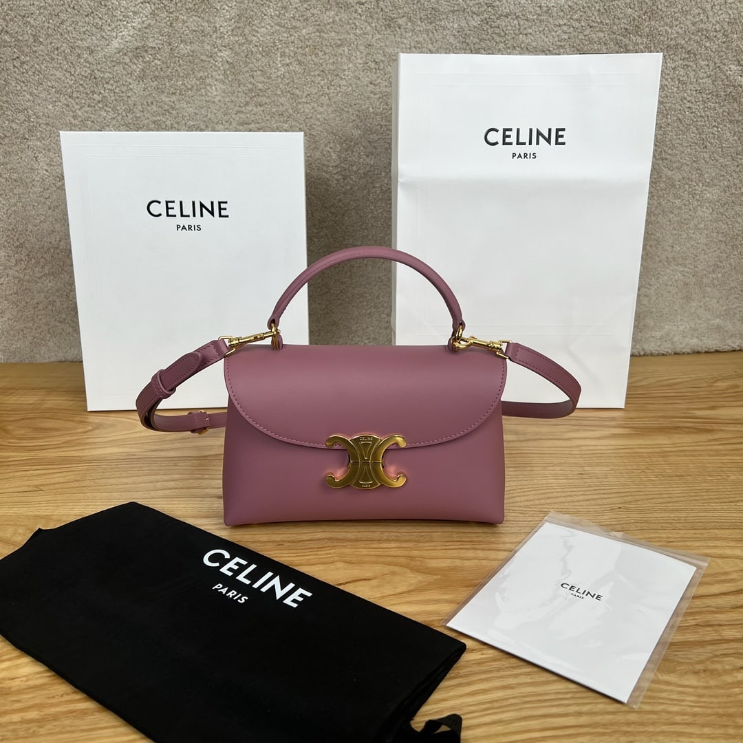 Celine NINO: NINO Small Glossy Calfskin Leather Handbag, 21x13x7 cm, calfskin leather, sheepskin lining with gold-tone finish, handles, shoulder bag, and crossbody bag with TRIOMPHE metal lock, 2 compartments, 3