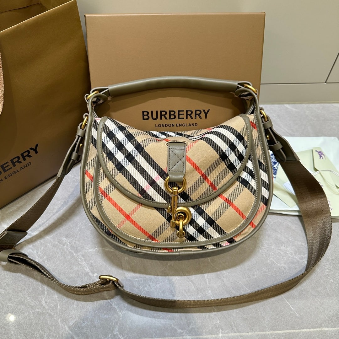 Burberry: Burberry's supple yet structured messenger bag debuted at the 2025 Summer Fashion Show. Crafted from a protective cotton blend, it features the signature Burberry check pattern and a matching lining.