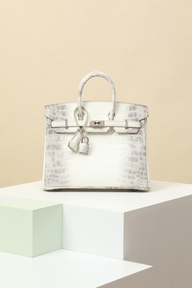 Hermes: Model: BK25 Code: BK2502300 Color: 01 Himalaya Dimensions: Length 25cm x Depth 20cm x Width 13cm Material: Matte Nile Crocodile (two-dot embossed) Birkin 25 Crocodile Handbag, interior zip pocket,