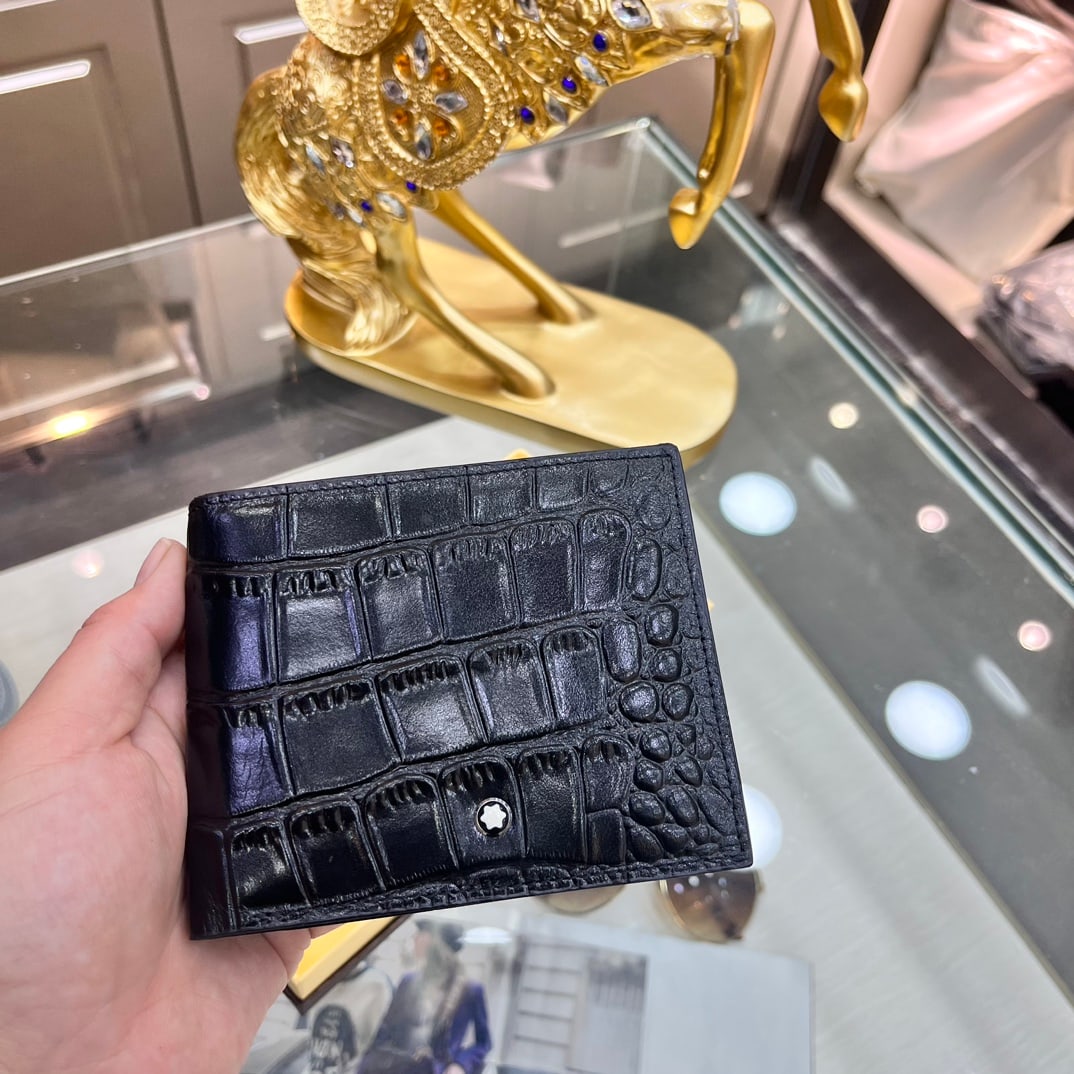 MONTBLANC wallet: Color: Black; Size: 12x10 cm; Men's soft leather short style, bi-fold, superb cowhide feel. Thank you for viewing our auction and we look forward to serving you as a valued Gold Standard Auctions cust