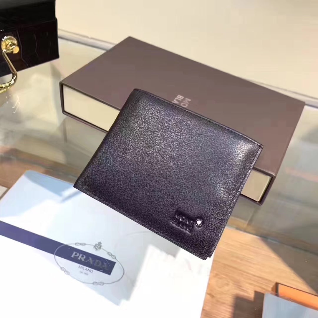 MONTBLANC wallet: Color: Black; Size: 12x10 cm; Men's soft leather short style, bi-fold, superb cowhide feel. Thank you for viewing our auction and we look forward to serving you as a valued Gold Standard Auctions cust