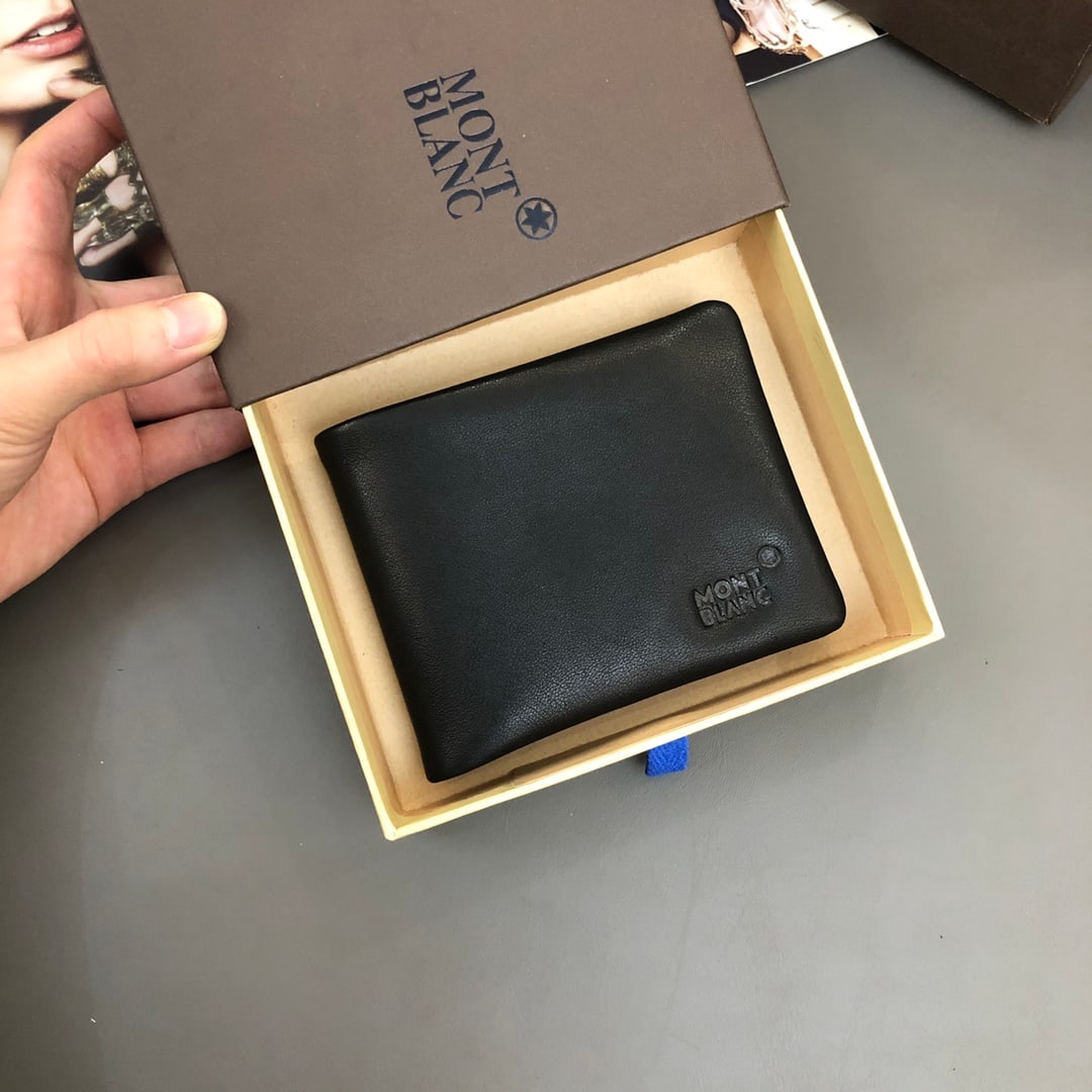 MONTBLANC wallet: Color: Black; Size: 12x10 cm; Men's soft leather short style, bi-fold, superb cowhide feel. Thank you for viewing our auction and we look forward to serving you as a valued Gold Standard Auctions cust