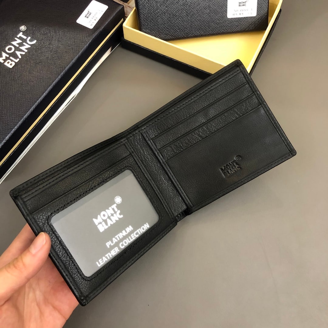 MONTBLANC wallet: Color: Black; Size: 12x10 cm; Men's soft leather short style, bi-fold, superb cowhide feel. Thank you for viewing our auction and we look forward to serving you as a valued Gold Standard Auctions cust