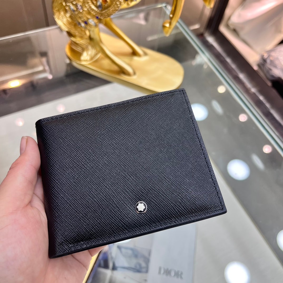 MONTBLANC wallet: Color: Black; Size: 12x10 cm; Men's soft leather short style, bi-fold, superb cowhide feel. Thank you for viewing our auction and we look forward to serving you as a valued Gold Standard Auctions cust
