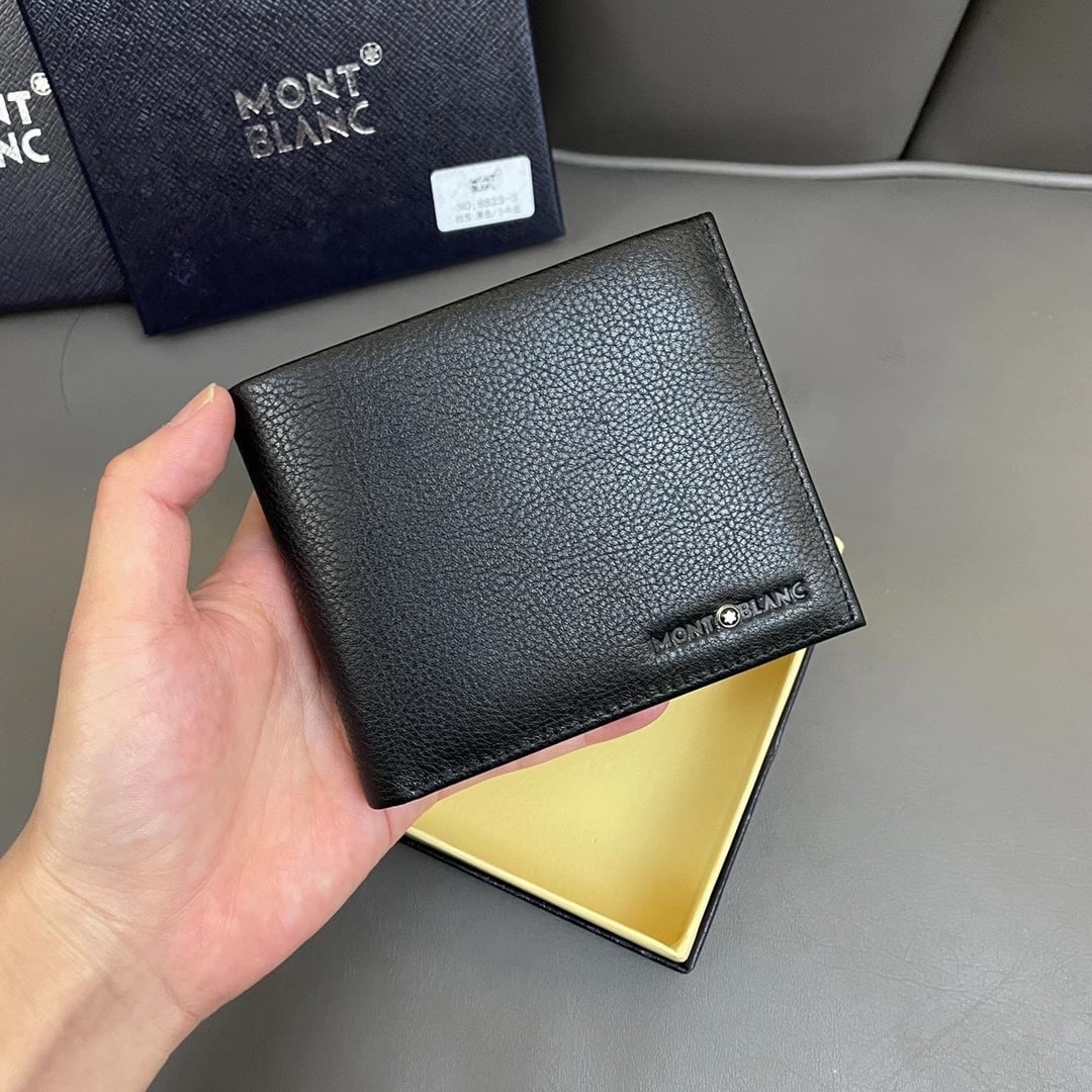 MONTBLANC wallet: Color: Black; Size: 12x10 cm; Men's soft leather short style, bi-fold, superb cowhide feel. Thank you for viewing our auction and we look forward to serving you as a valued Gold Standard Auctions cust
