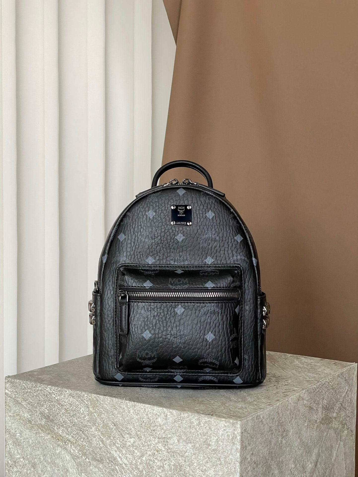 MCM STARK VISETOS MINI Studded Backpack, Black (1 of 9)